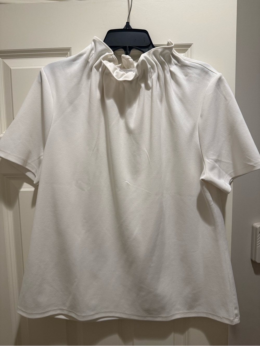 Ann Taylor White Short Sleeve Ruffle Neck Blouse - new w/o tags, never worn